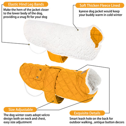 KYEESE Dog Coat-Pet Winter Coat with Leash Hole Thick Cat Clothes with Pocket Windproof Dog Jacket
