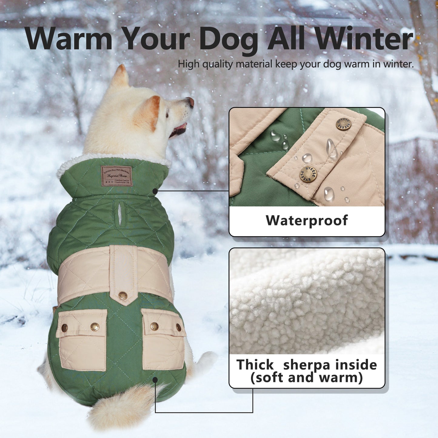 KYEESE Dog Coat-Pet Winter Coat with Leash Hole Thick Cat Clothes with Pocket Windproof Dog Jacket