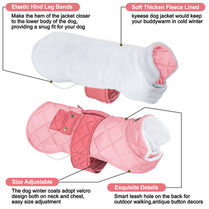 KYEESE Dog Coat-Pet Winter Coat with Leash Hole Thick Cat Clothes with Pocket Windproof Dog Jacket