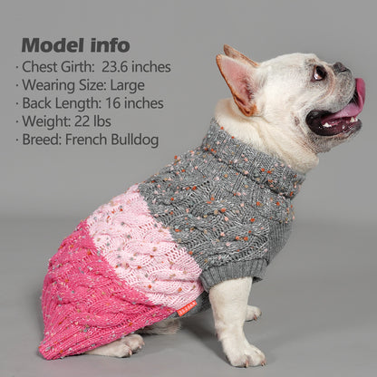 KYEESE Dog Sweaters-Color Block Fuzzy Thread Knitted Turtleneck Fall Winter Dog Sweater