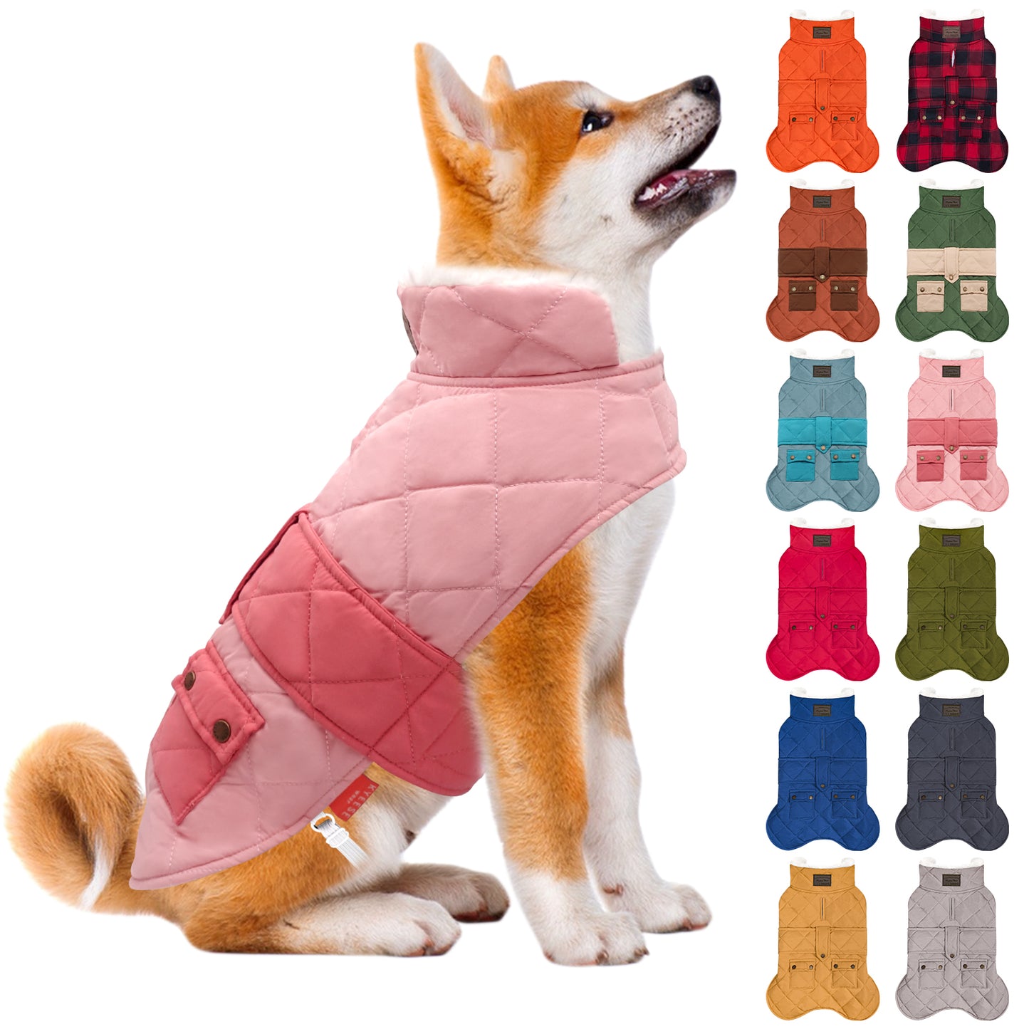 KYEESE Dog Coat-Pet Winter Coat with Leash Hole Thick Cat Clothes with Pocket Windproof Dog Jacket