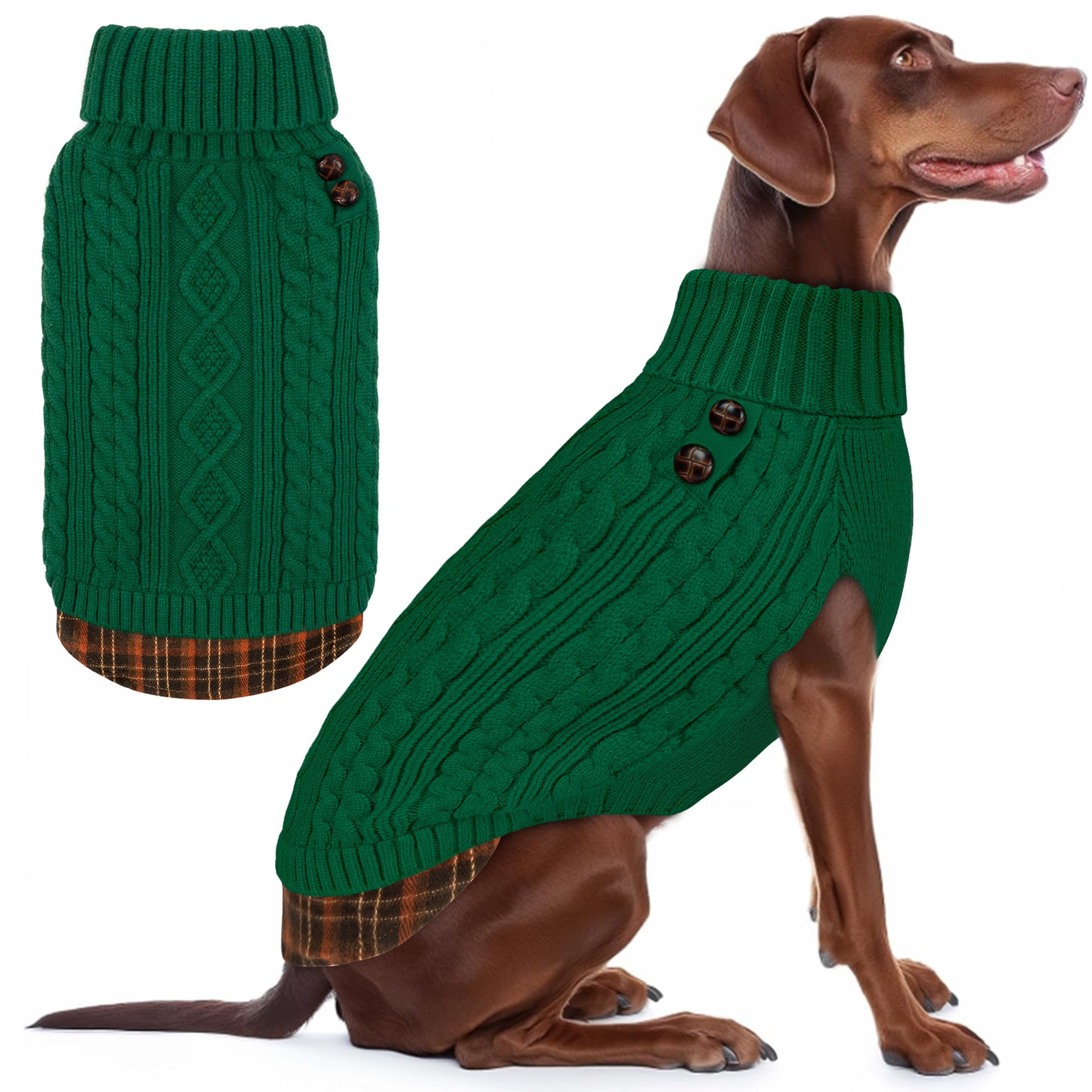 KYEESE Dog Sweater – Turtleneck Dog Sweater with Gingham Patchwork, Stretchy Knitwear Soft Warm