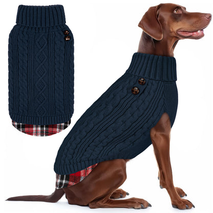 KYEESE Dog Sweater – Turtleneck Dog Sweater with Gingham Patchwork, Stretchy Knitwear Soft Warm