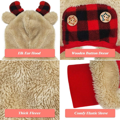 KYEESE Christmas Dog Pajamas with Reindeer Antler Hood