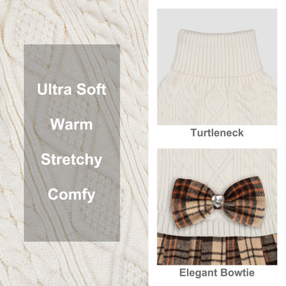 KYEESE Dog Sweater – Knitwear Dog Sweater Dress with Bowtie, Stretchy Thick Warm & Preppy Style