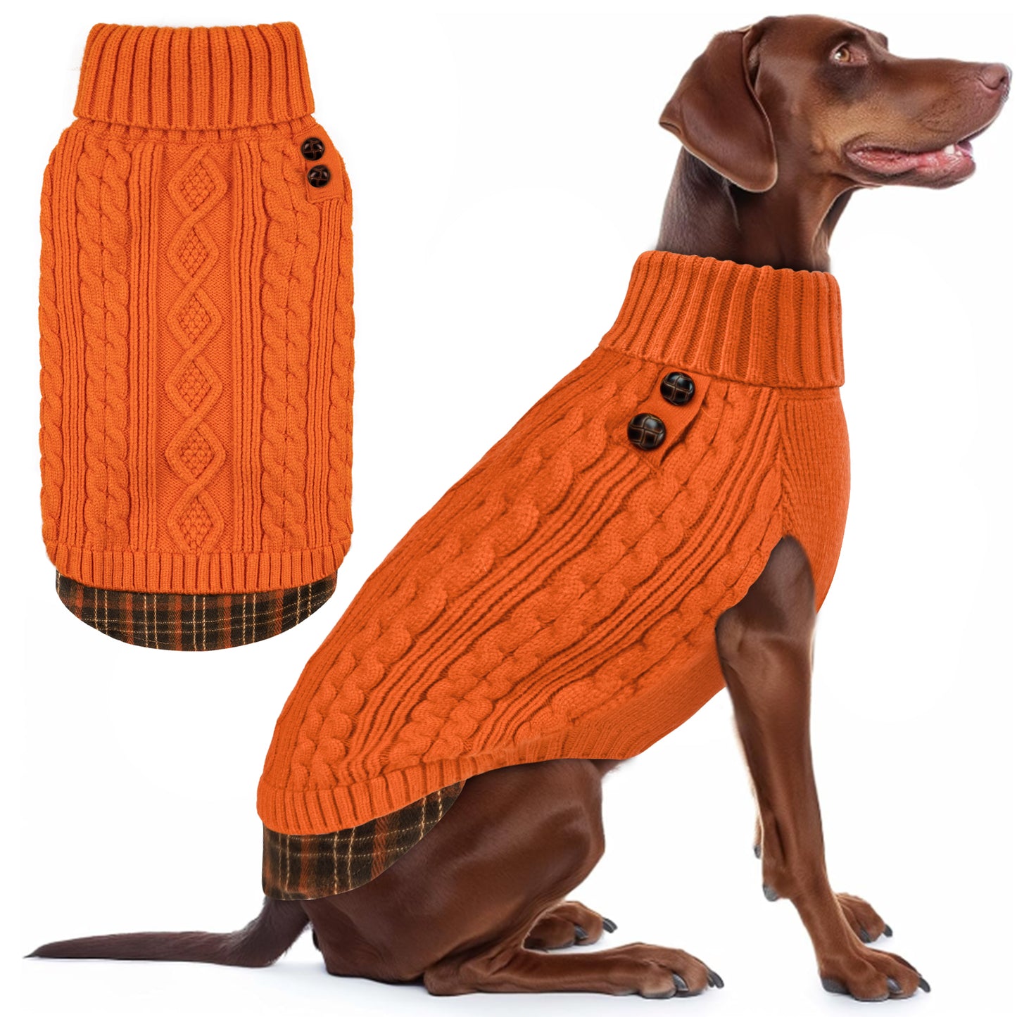 KYEESE Dog Sweater – Turtleneck Dog Sweater with Gingham Patchwork, Stretchy Knitwear Soft Warm