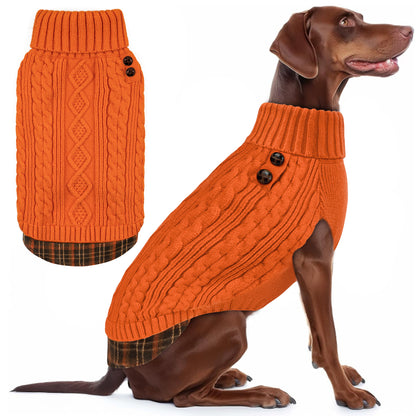 KYEESE Dog Sweater – Turtleneck Dog Sweater with Gingham Patchwork, Stretchy Knitwear Soft Warm