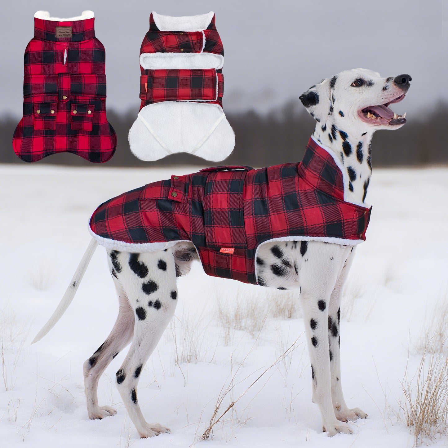 KYEESE Dog Coat-Pet Winter Coat with Leash Hole Thick Cat Clothes with Pocket Windproof Dog Jacket
