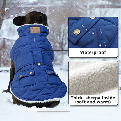 KYEESE Dog Coat-Pet Winter Coat with Leash Hole Thick Cat Clothes with Pocket Windproof Dog Jacket