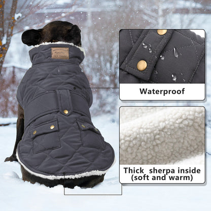 KYEESE Dog Coat-Pet Winter Coat with Leash Hole Thick Cat Clothes with Pocket Windproof Dog Jacket