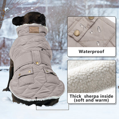 KYEESE Dog Coat-Pet Winter Coat with Leash Hole Thick Cat Clothes with Pocket Windproof Dog Jacket
