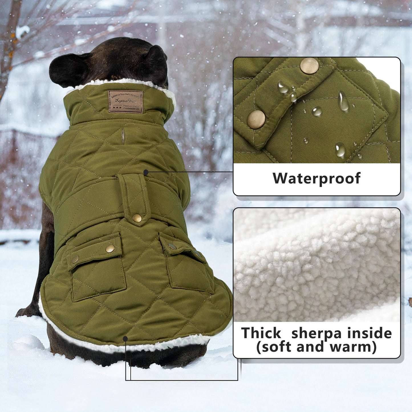KYEESE Dog Coat-Pet Winter Coat with Leash Hole Thick Cat Clothes with Pocket Windproof Dog Jacket