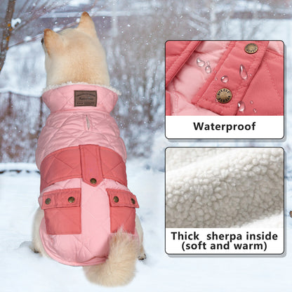 KYEESE Dog Coat-Pet Winter Coat with Leash Hole Thick Cat Clothes with Pocket Windproof Dog Jacket