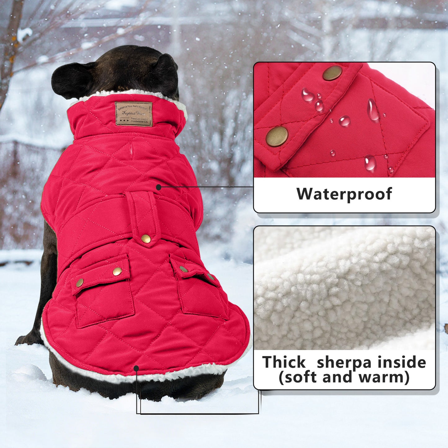 KYEESE Dog Coat-Pet Winter Coat with Leash Hole Thick Cat Clothes with Pocket Windproof Dog Jacket