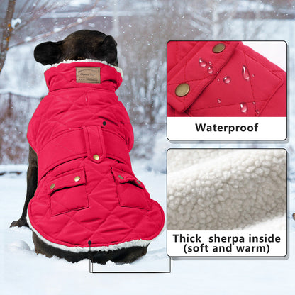 KYEESE Dog Coat-Pet Winter Coat with Leash Hole Thick Cat Clothes with Pocket Windproof Dog Jacket
