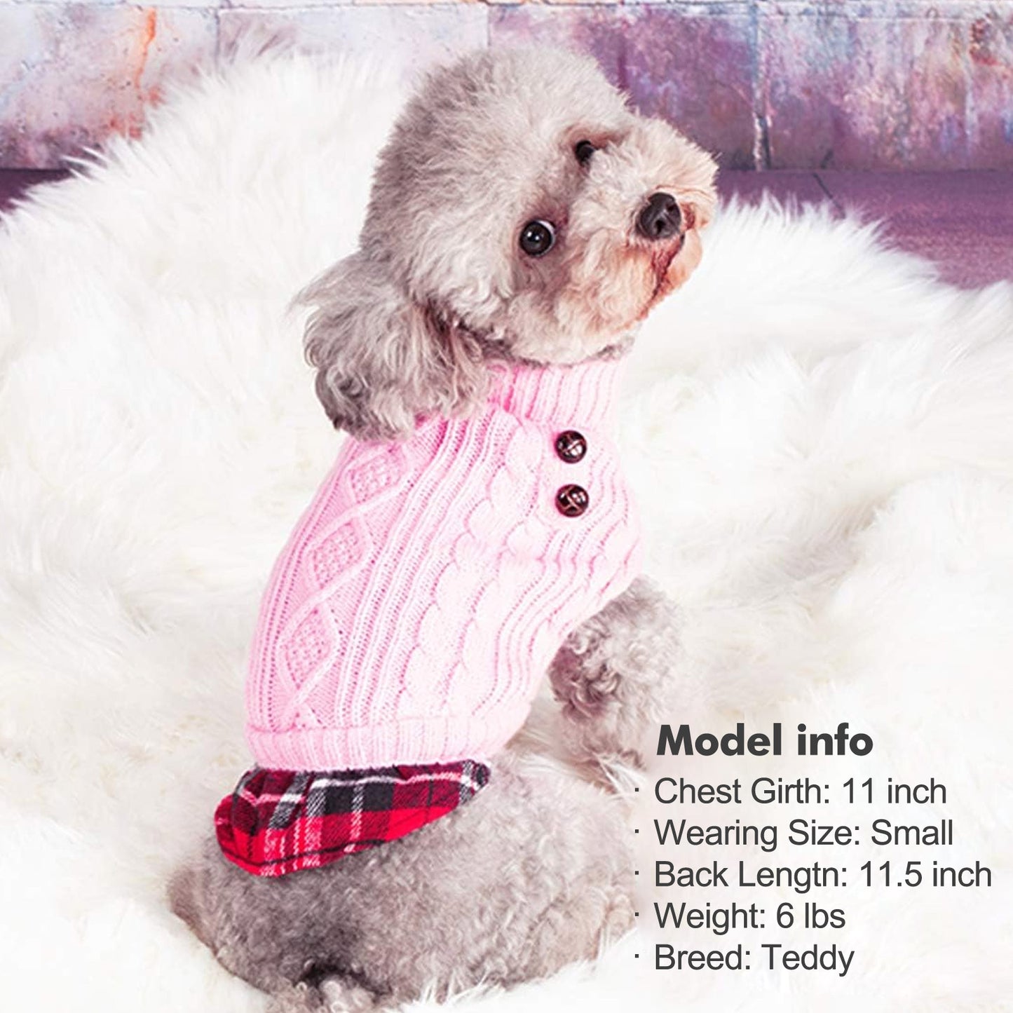 KYEESE Dog Sweater – Turtleneck Dog Sweater with Gingham Patchwork, Stretchy Knitwear Soft Warm