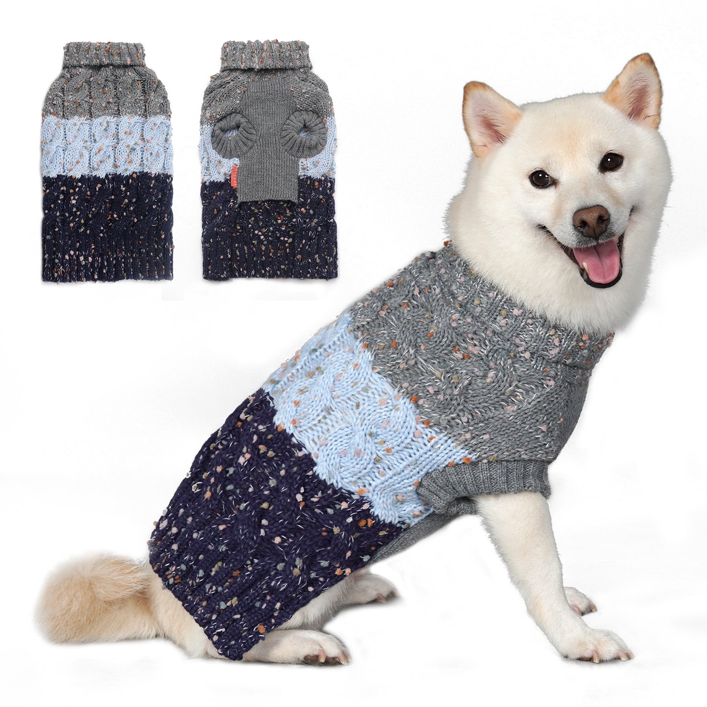 KYEESE Dog Sweaters-Color Block Fuzzy Thread Knitted Turtleneck Fall Winter Dog Sweater
