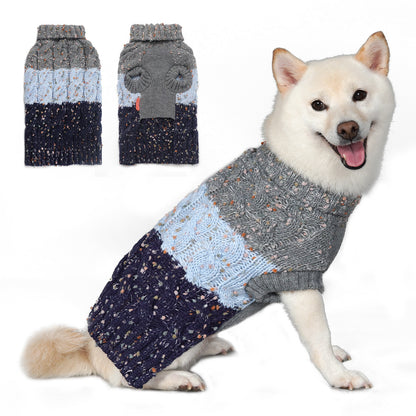 KYEESE Dog Sweaters-Color Block Fuzzy Thread Knitted Turtleneck Fall Winter Dog Sweater