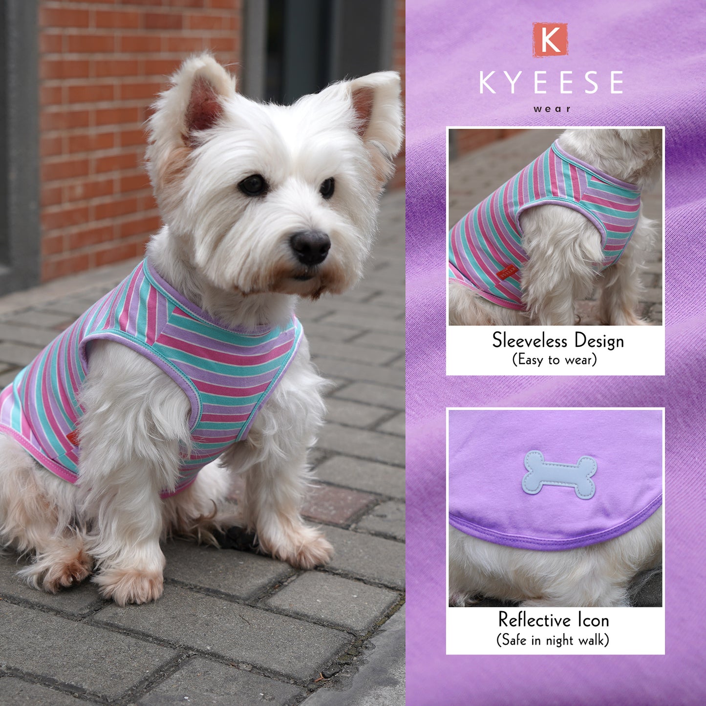 KYEESE 2Pack Striped Dog Shirts – Lightweight Cotton Sleeveless T-Shirts