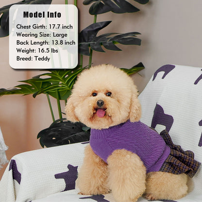 KYEESE Dog Sweater – Knitwear Dog Sweater Dress with Bowtie, Stretchy Thick Warm & Preppy Style