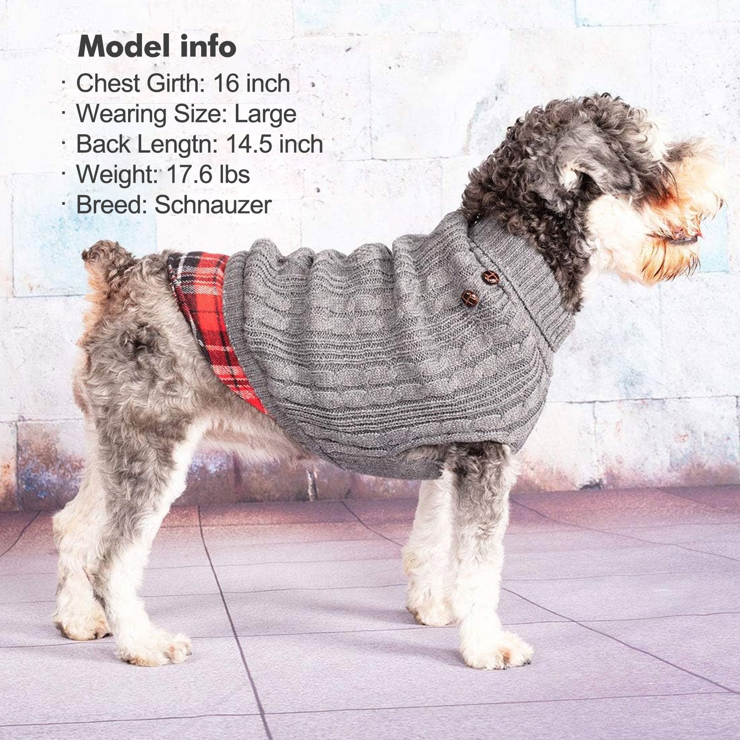KYEESE Dog Sweater – Turtleneck Dog Sweater with Gingham Patchwork, Stretchy Knitwear Soft Warm