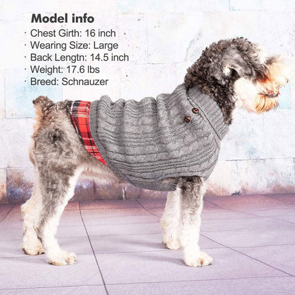 KYEESE Dog Sweater – Turtleneck Dog Sweater with Gingham Patchwork, Stretchy Knitwear Soft Warm