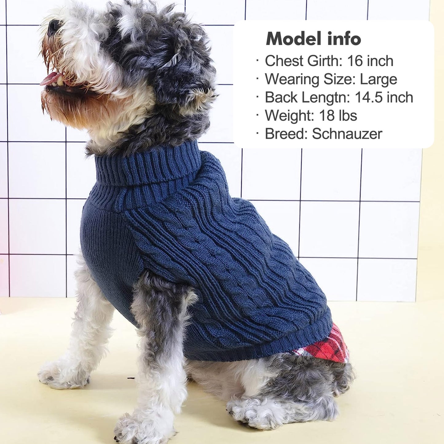 KYEESE Dog Sweater – Turtleneck Dog Sweater with Gingham Patchwork, Stretchy Knitwear Soft Warm