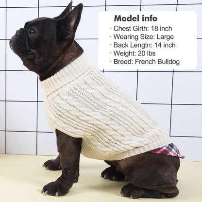KYEESE Dog Sweater – Turtleneck Dog Sweater with Gingham Patchwork, Stretchy Knitwear Soft Warm