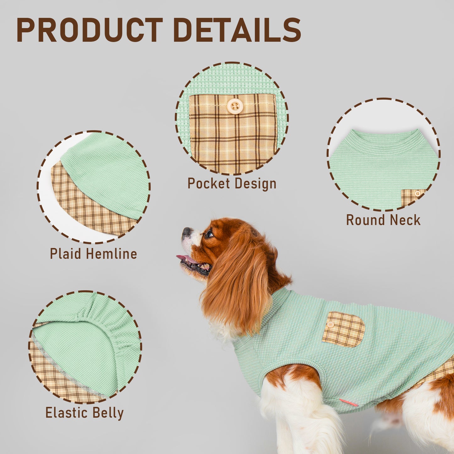 KYEESE Waffle Dog Shirts-with Pocket Decorations and Plaid Patchwork