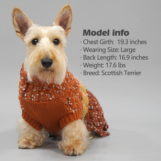 KYEESE Dog Sweaters-Color Block Fuzzy Thread Knitted Turtleneck Fall Winter Dog Sweater