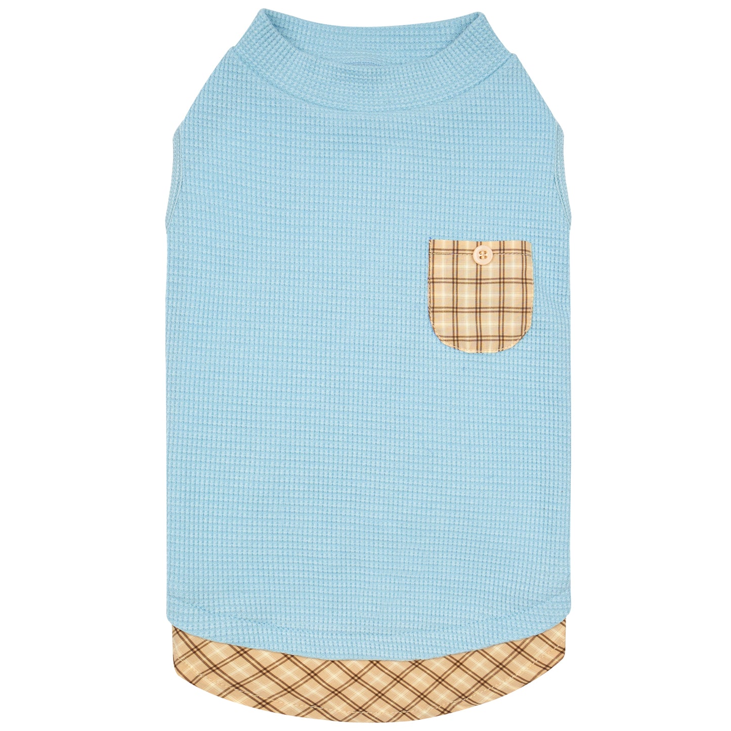 KYEESE Waffle Dog Shirts-with Pocket Decorations and Plaid Patchwork