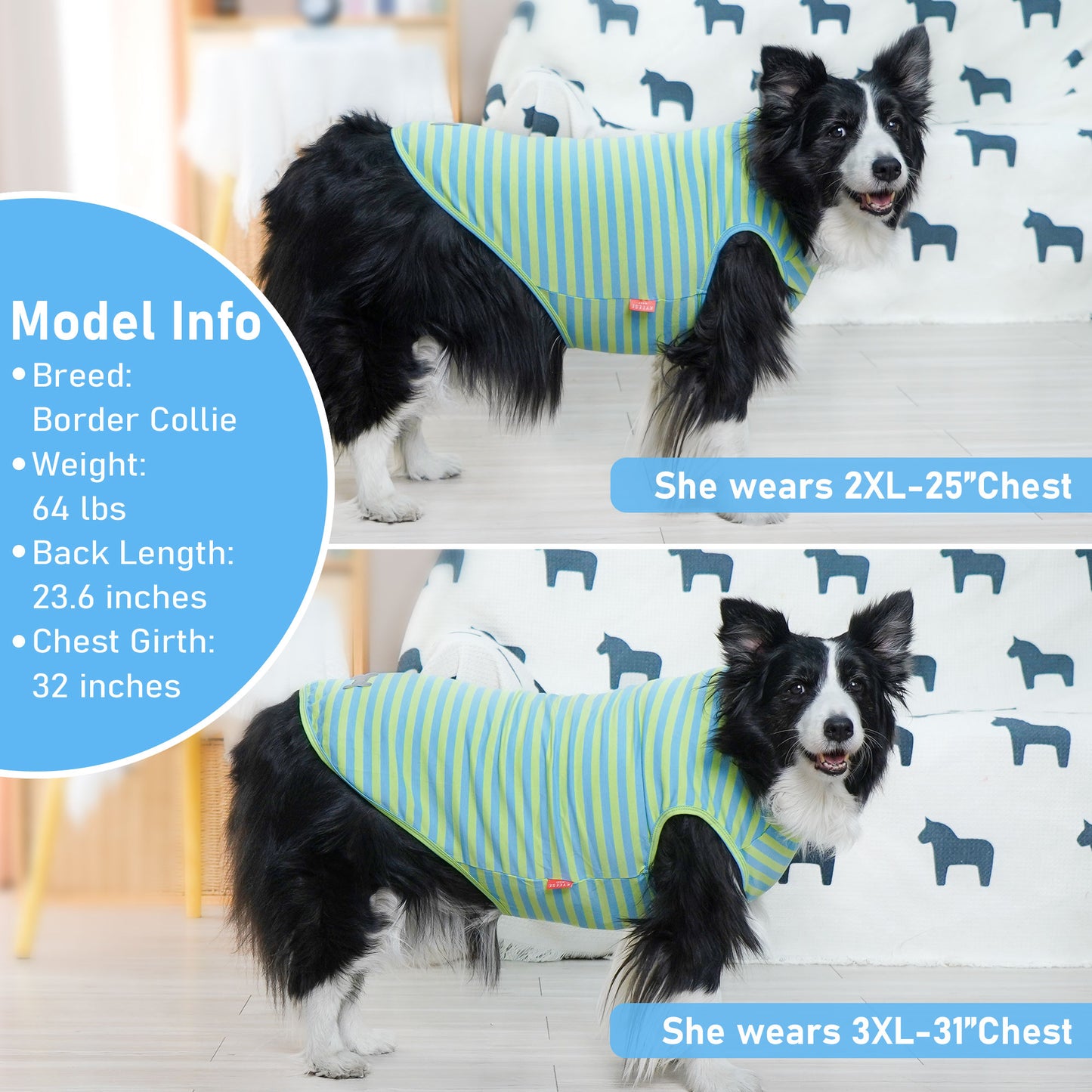 KYEESE 2Pack Striped Dog Shirts – Lightweight Cotton Sleeveless T-Shirts