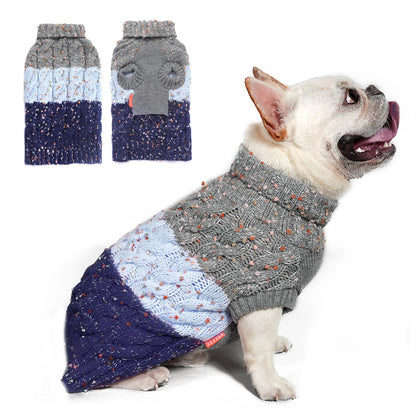 KYEESE Dog Sweaters-Color Block Fuzzy Thread Knitted Turtleneck Fall Winter Dog Sweater