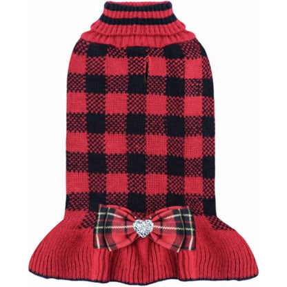 CHRISTMAS DOG PLAID SWEATER DRESS