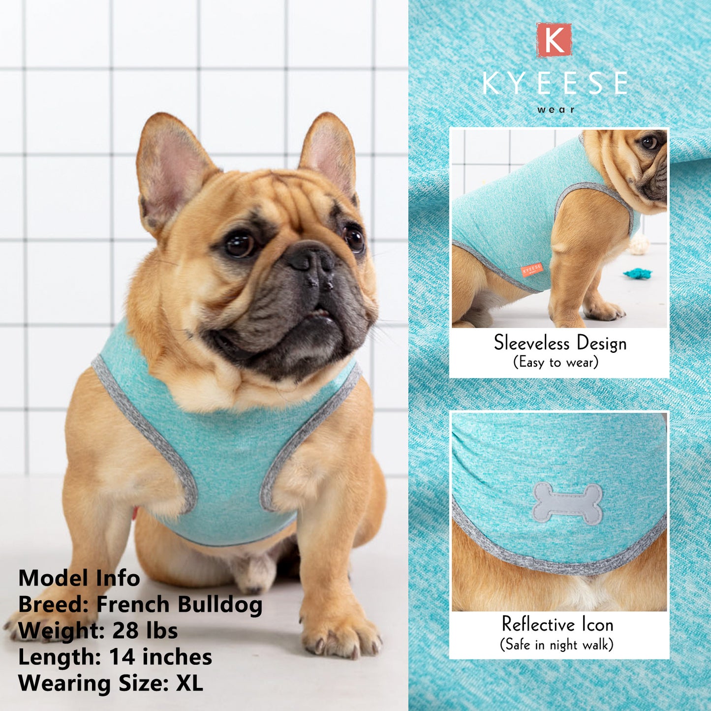 KYEESE 2 Pack Dog Shirts- Sun Protection Quick Dry Reflective Label Sleeveless Dog Vest