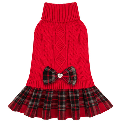KYEESE Dog Sweater – Knitwear Dog Sweater Dress with Bowtie, Stretchy Thick Warm & Preppy Style