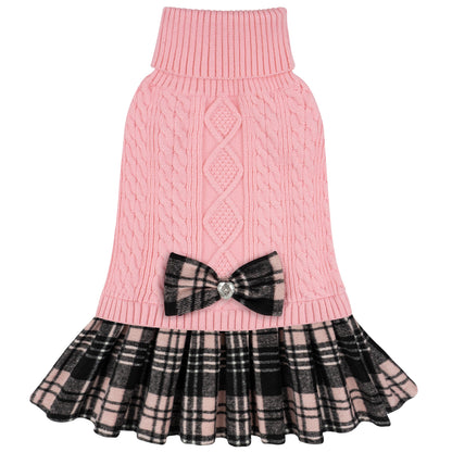 KYEESE Dog Sweater – Knitwear Dog Sweater Dress with Bowtie, Stretchy Thick Warm & Preppy Style