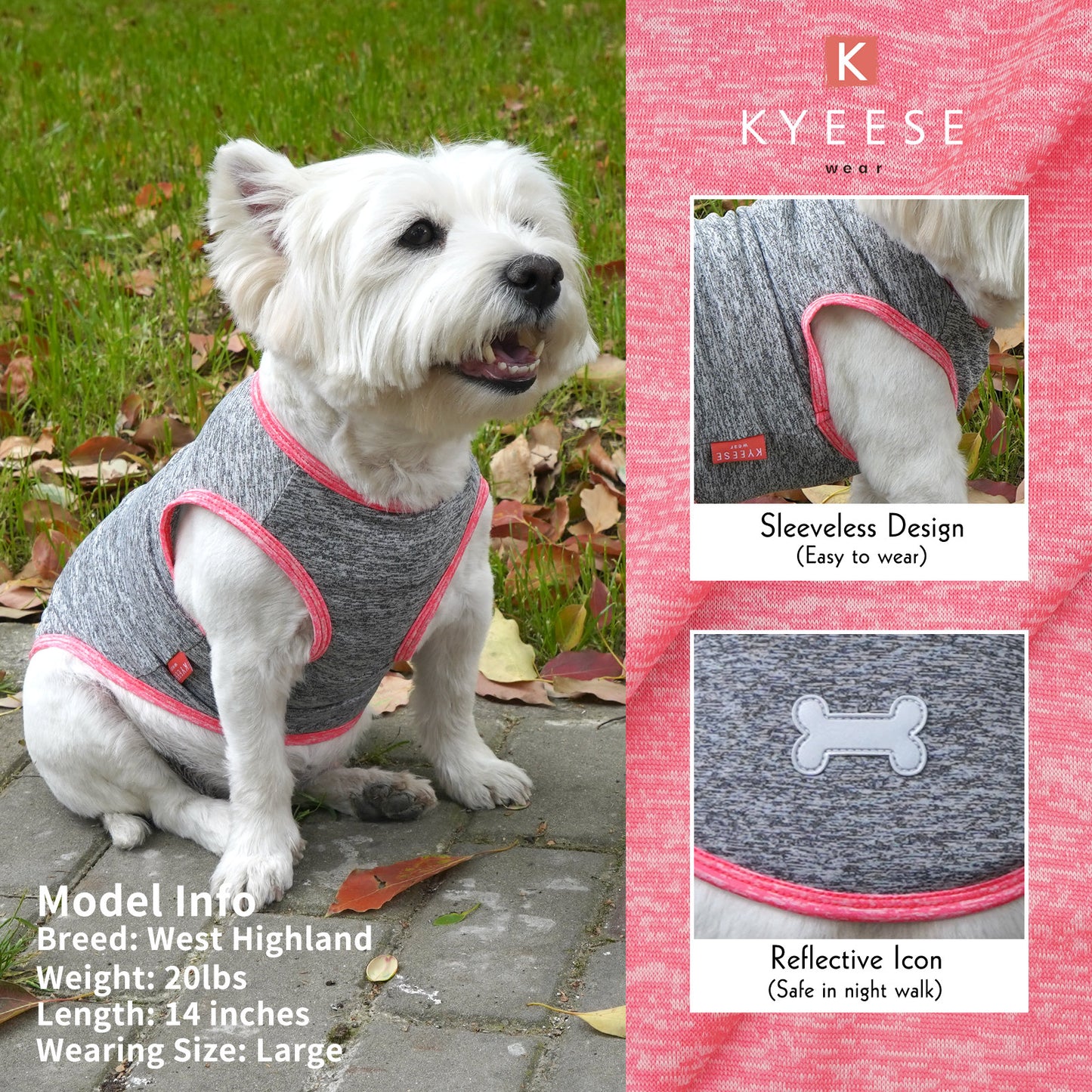 KYEESE 2 Pack Dog Shirts- Sun Protection Quick Dry Reflective Label Sleeveless Dog Vest
