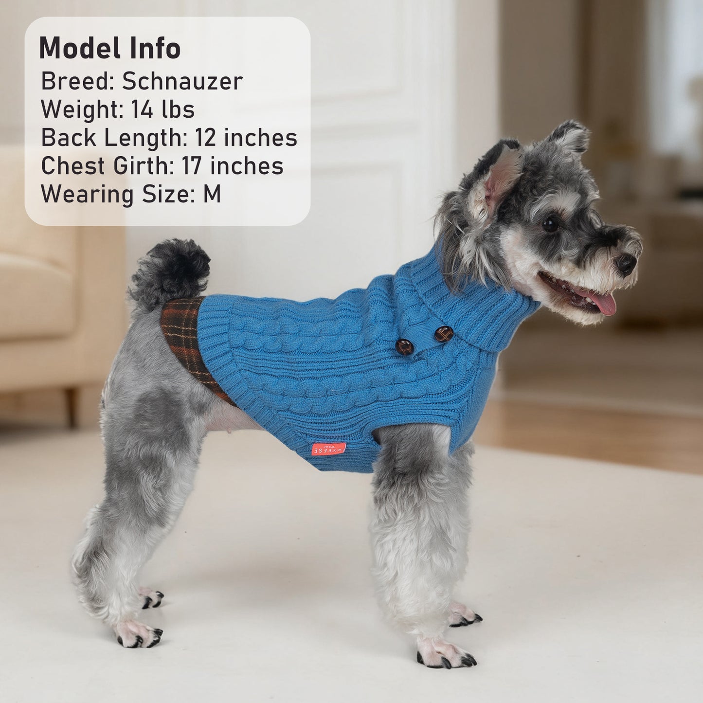 KYEESE Dog Sweater – Turtleneck Dog Sweater with Gingham Patchwork, Stretchy Knitwear Soft Warm