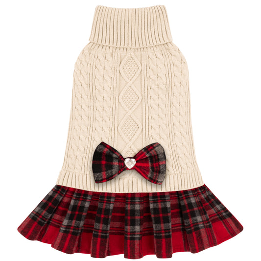 KYEESE Dog Sweater – Knitwear Dog Sweater Dress with Bowtie, Stretchy Thick Warm & Preppy Style
