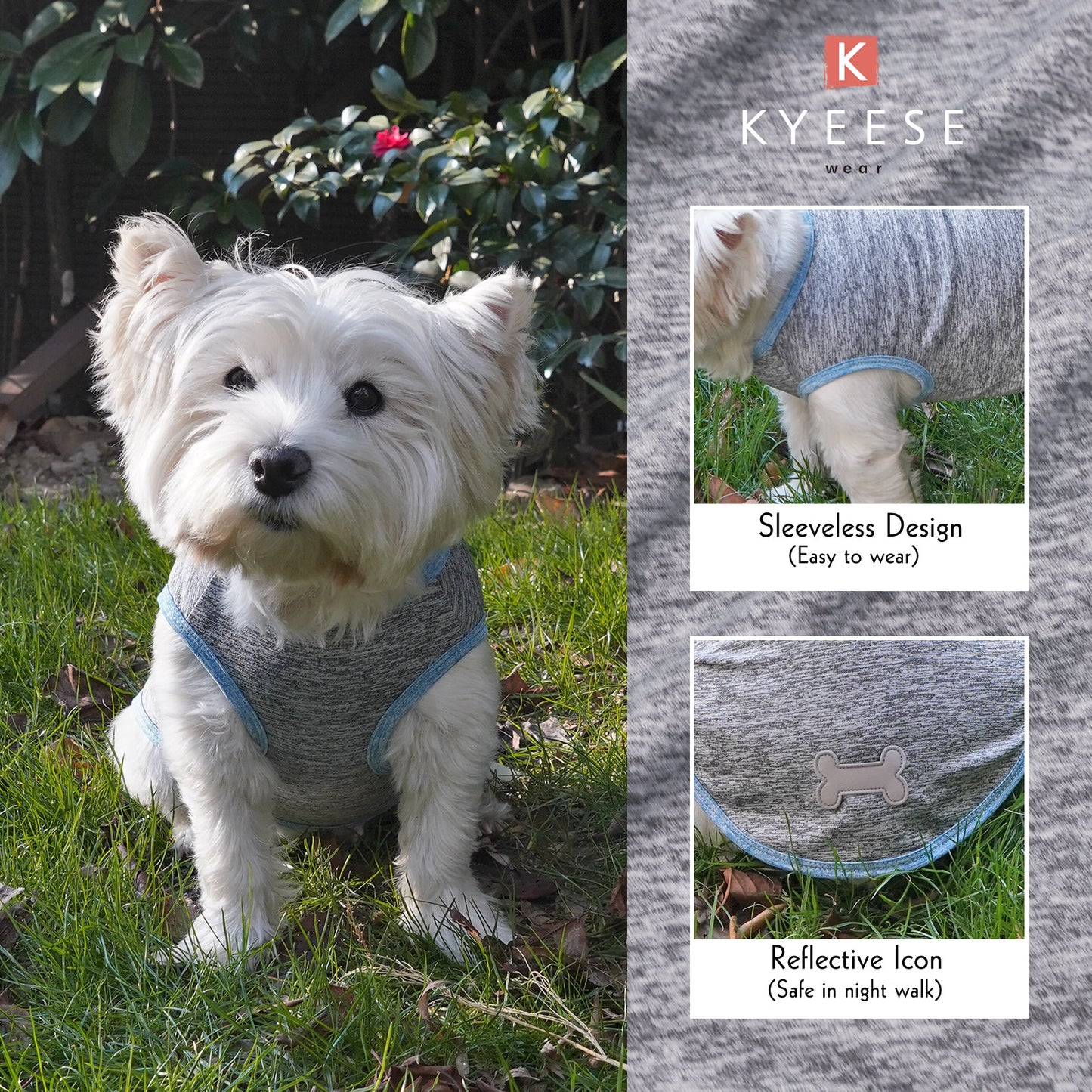 KYEESE 2 Pack Dog Shirts- Sun Protection Quick Dry Reflective Label Sleeveless Dog Vest