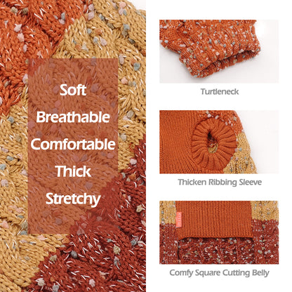 KYEESE Dog Sweaters-Color Block Fuzzy Thread Knitted Turtleneck Fall Winter Dog Sweater