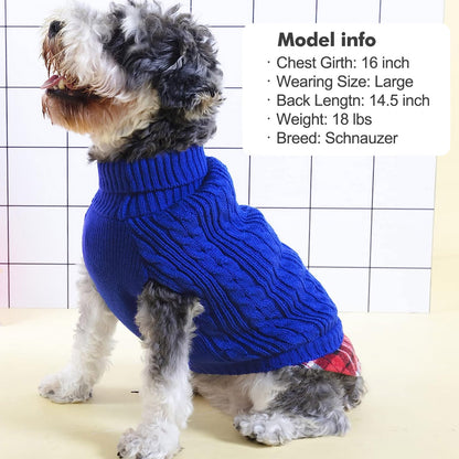 KYEESE Dog Sweater – Turtleneck Dog Sweater with Gingham Patchwork, Stretchy Knitwear Soft Warm