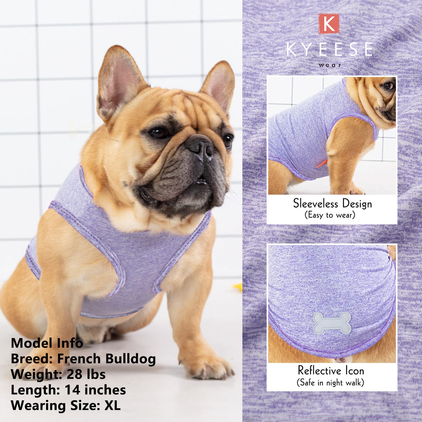 KYEESE 2 Pack Dog Shirts- Sun Protection Quick Dry Reflective Label Sleeveless Dog Vest