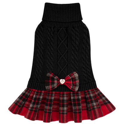 KYEESE Dog Sweater – Knitwear Dog Sweater Dress with Bowtie, Stretchy Thick Warm & Preppy Style