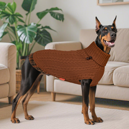 KYEESE Dog Sweater – Turtleneck Dog Sweater with Gingham Patchwork, Stretchy Knitwear Soft Warm