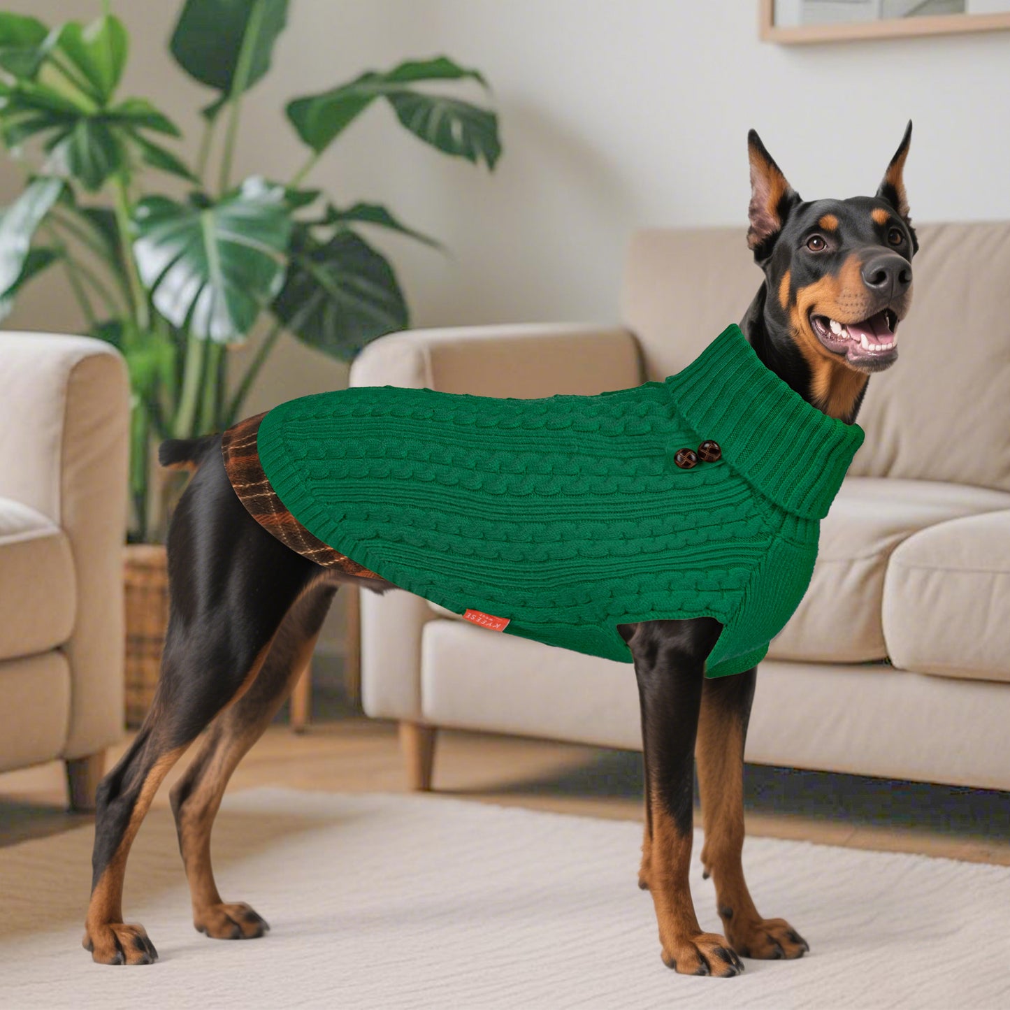 KYEESE Dog Sweater – Turtleneck Dog Sweater with Gingham Patchwork, Stretchy Knitwear Soft Warm