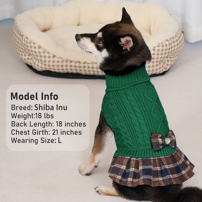 KYEESE Dog Sweater – Knitwear Dog Sweater Dress with Bowtie, Stretchy Thick Warm & Preppy Style