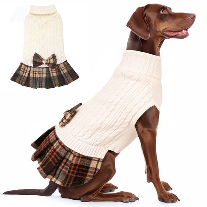 KYEESE Dog Sweater – Knitwear Dog Sweater Dress with Bowtie, Stretchy Thick Warm & Preppy Style