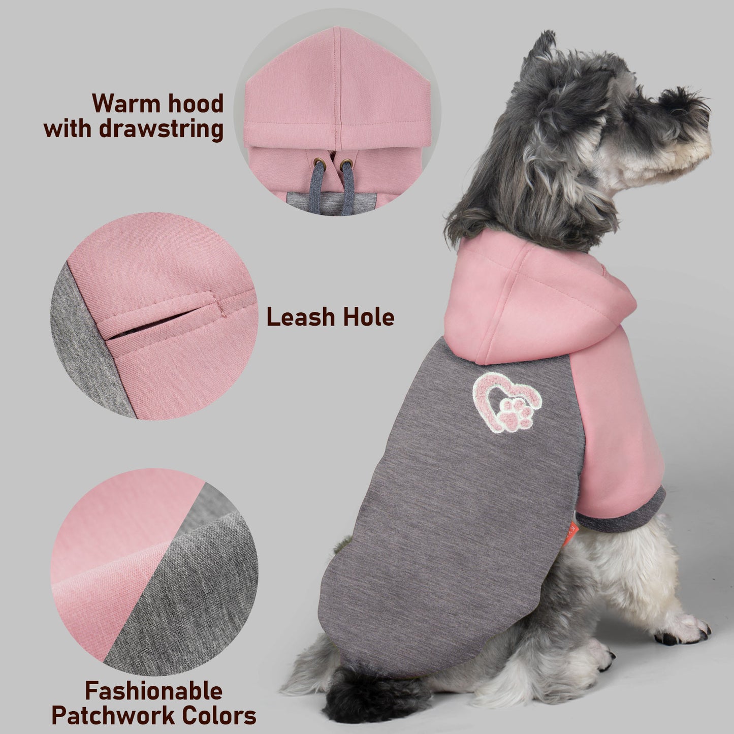 KYEESE Warm Dog Hoodie-Stretchy Comfort Drawstring with Leash Hole Dogs Winter Coat